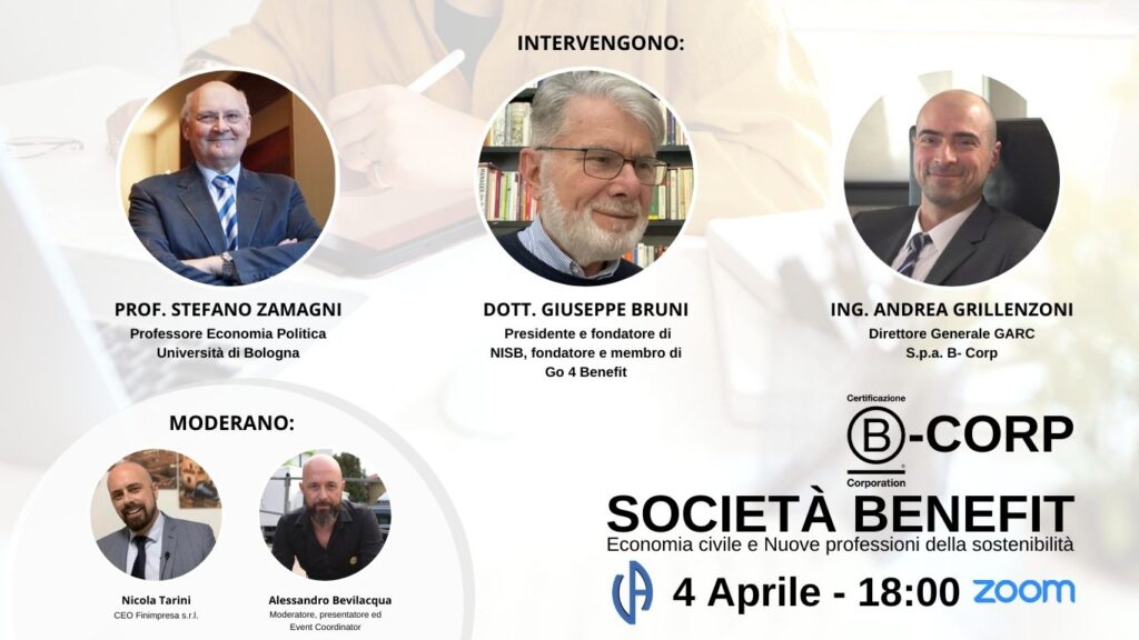 B-CORP - Società Benefit - Economia civile e Nuove professioni della sostenibilità
4 aprile 2022 - ore 18.00